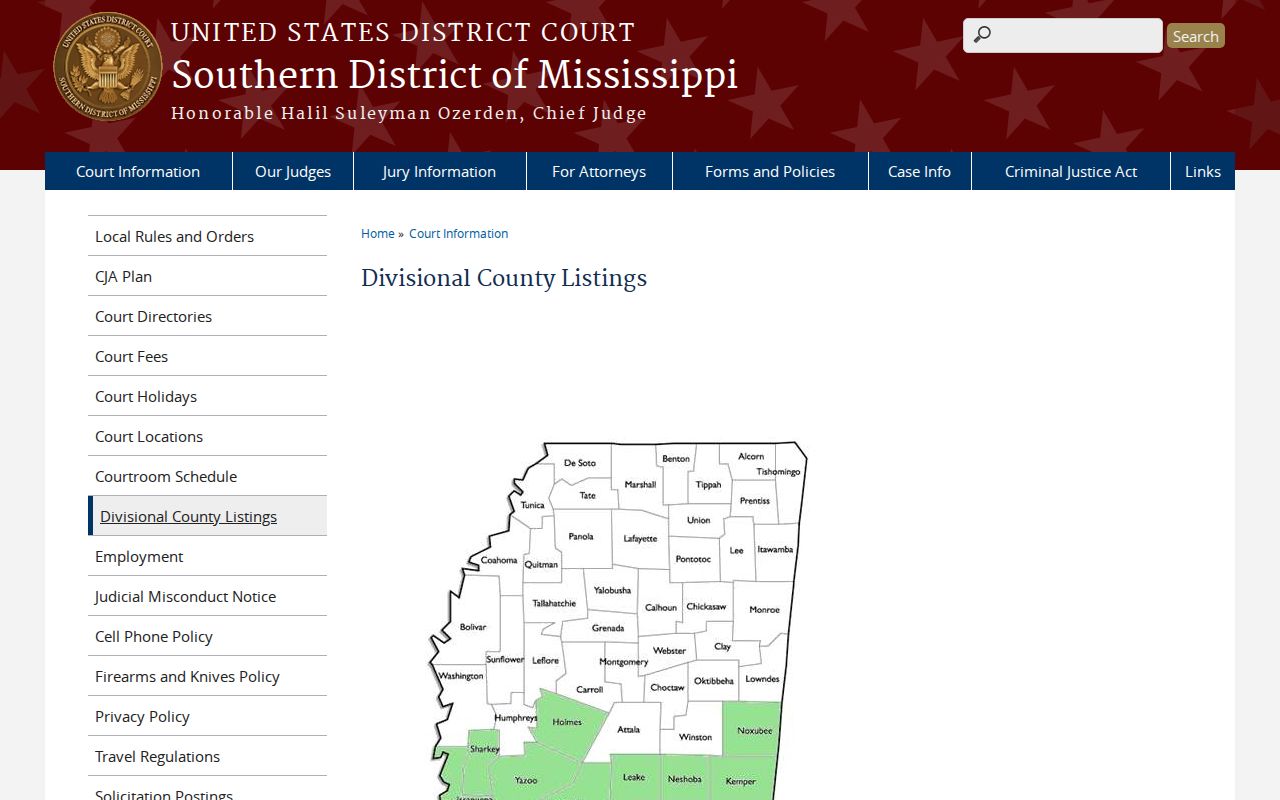 Walthall criminal court docket federal division listing for Southern District of Mississippi