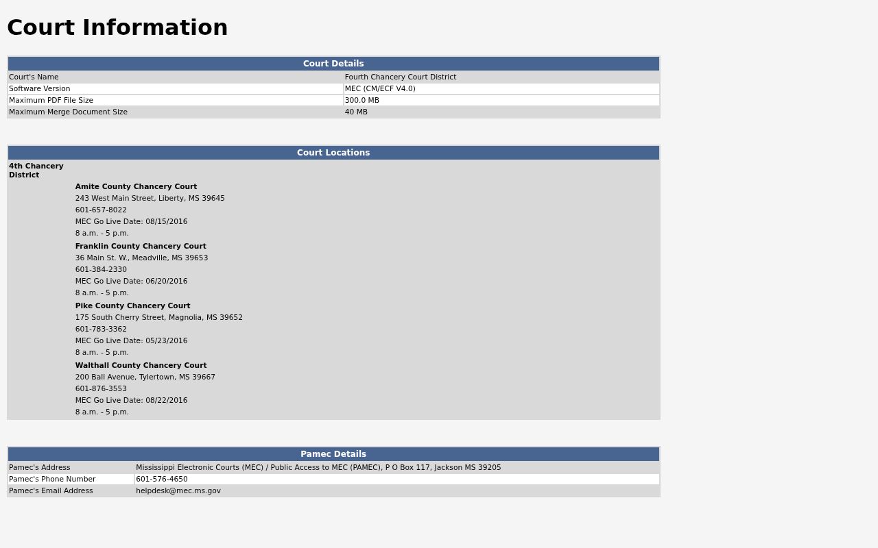 Walthall County court docket Chancery MEC court information