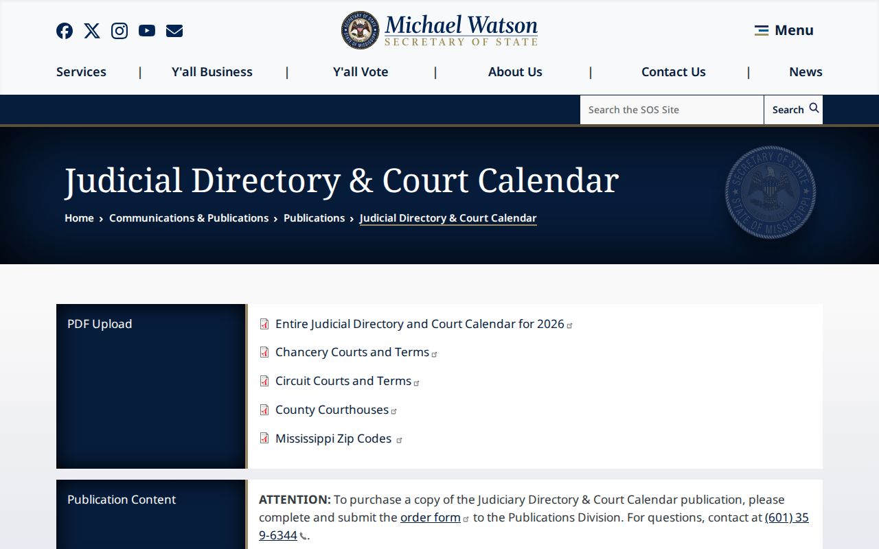 Walthall County court docket Mississippi judicial directory calendar source