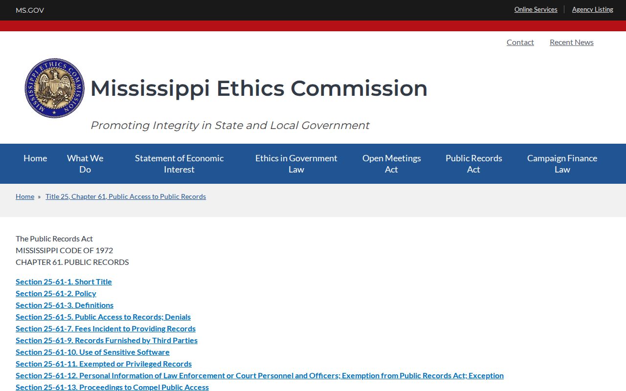 Walthall County traffic court Mississippi Public Records Act source